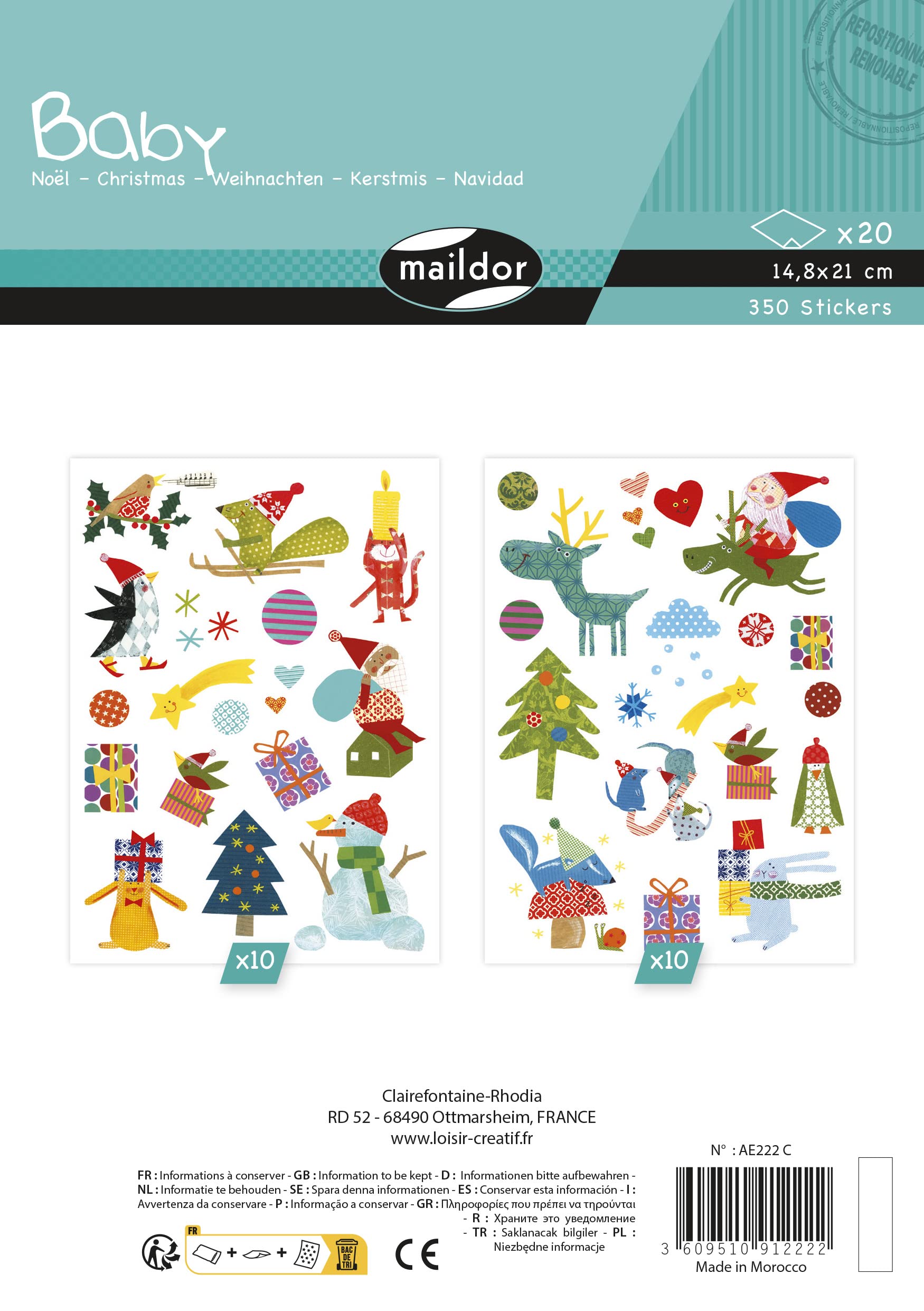 Maildor AE222C -STICKERS Baby, 20 sheets, Size: 14.8 x 21 cm, From 2 years, CHRISTMAS (350 stickers)