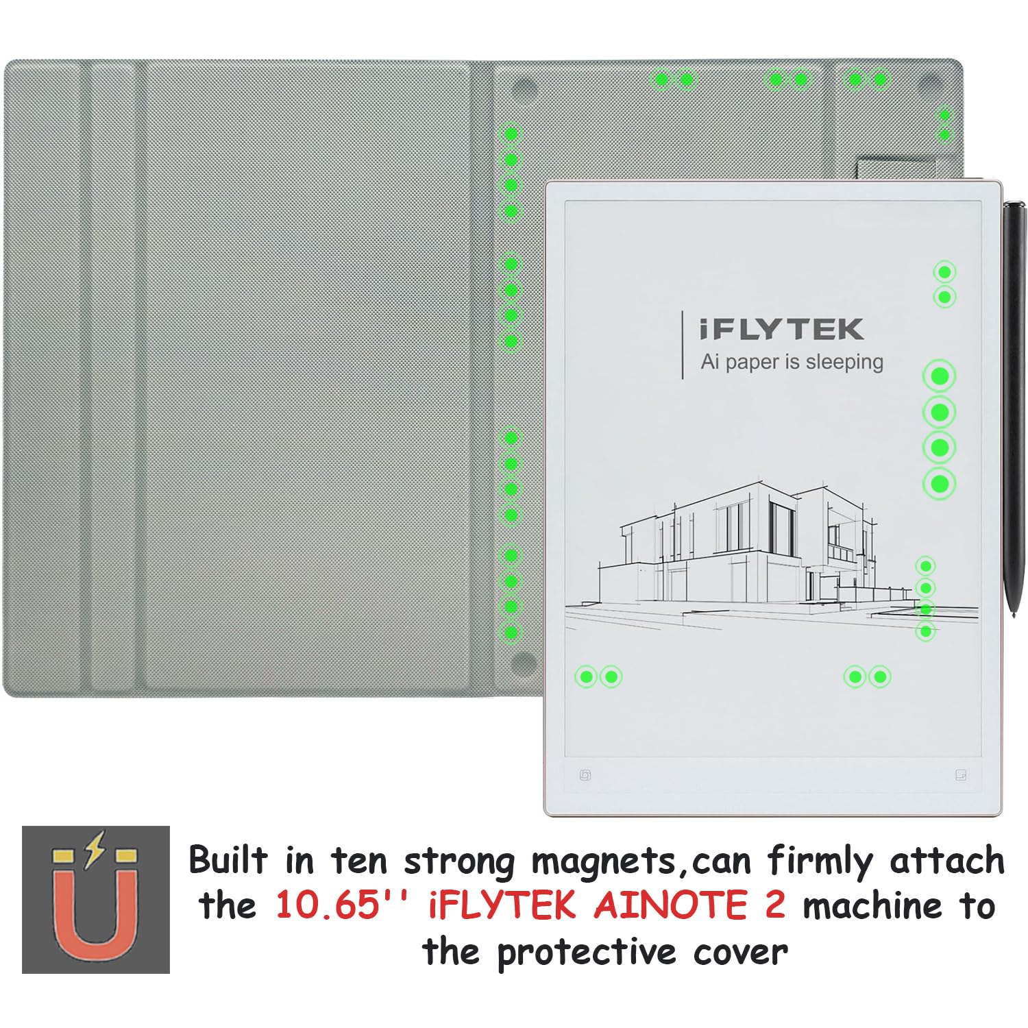 Custodia a libro con supporto magnetico per iFLYTEK AINOTE 2 (2025) ultra sottile e leggera in pelle PU di alta qualità con portapenne integrato, spegnimento automatico (foresta nebbiosa)