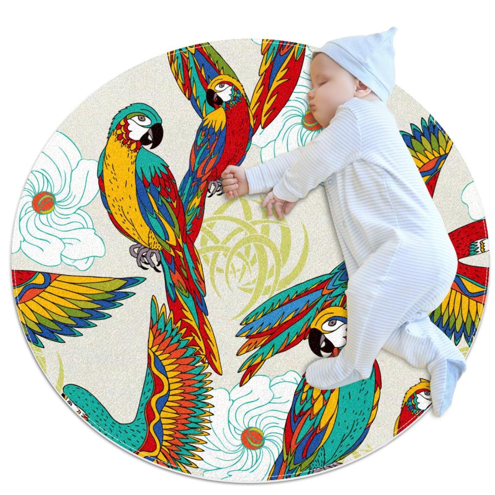 Alfombra redonda infantil de loros JDEZ 80x80cm para juegos de niños y niñas