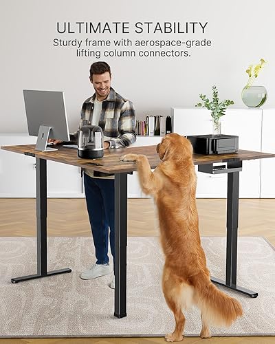 Miniatura 5 de Marsail Escritorio eléctrico de pie en forma de L de esquina de 63 x 55 pulgadas con toma eléctrica 4 en 1, gancho para auriculares y funciones