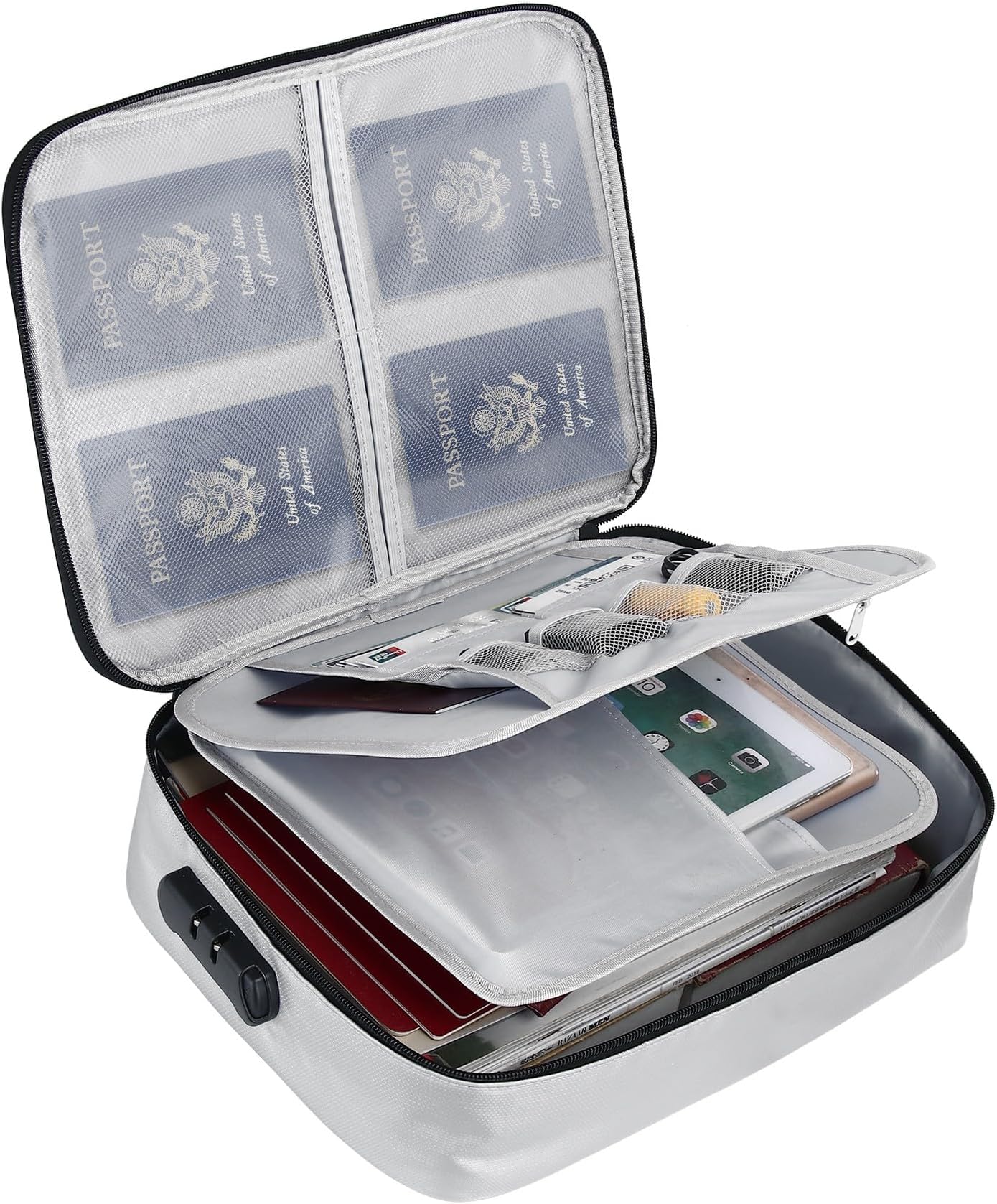 Fireproof Document Box Waterproof A4 Document Organizer Storage Folder for Important Papers, Certificates Secure Safe Bag Case with Lock