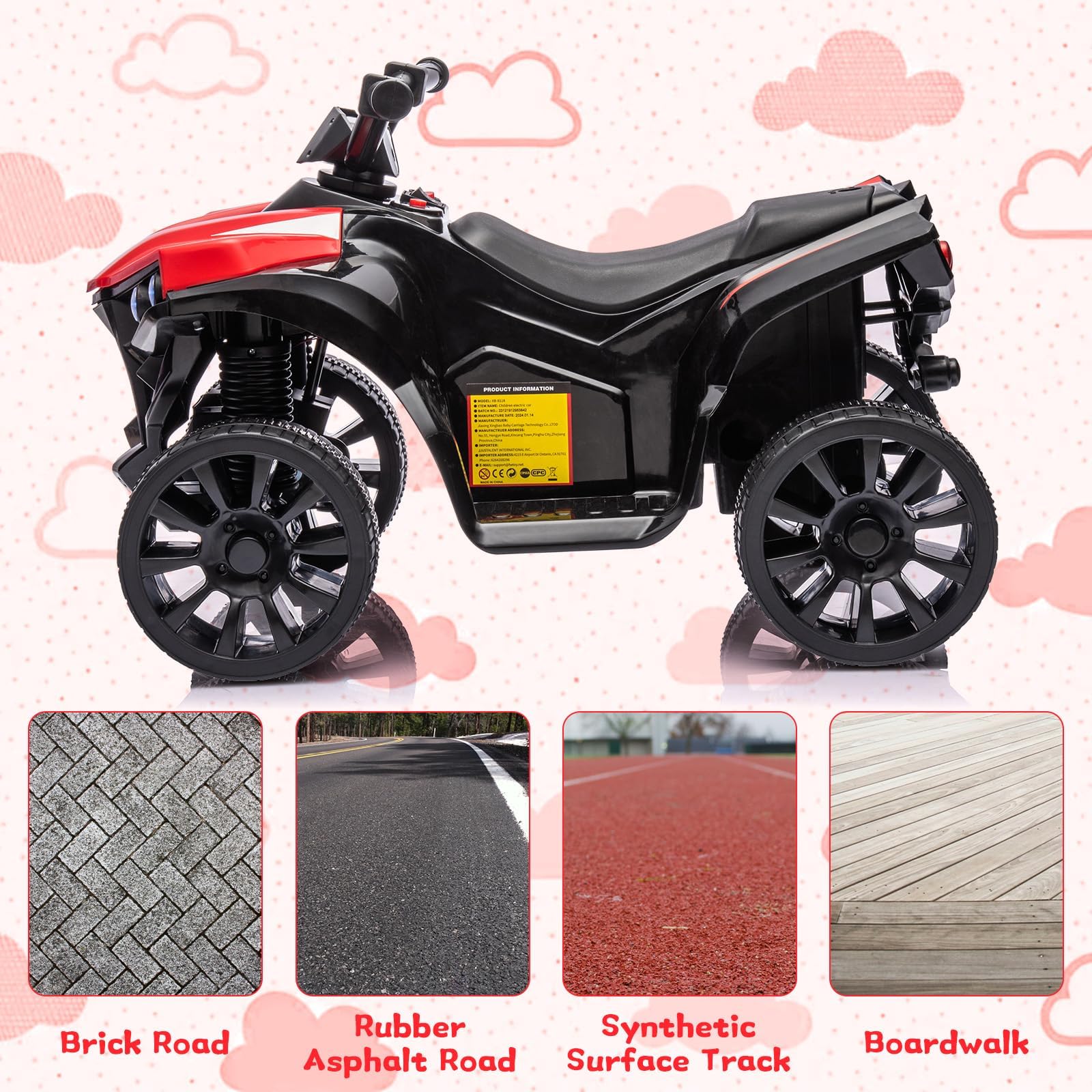 Quad Eléctrico para Niños 6V, Quad Eléctrico Infantil, Rojo | Faros LED, Música, Claxon, Pedal Acelerador, Marcha Adelante/Atrás, Velocidad 1,5-3km/h,Vehículo Eléctrico para Niños 3+ Años