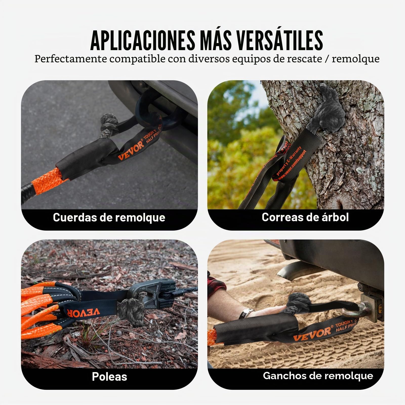 VEVOR Grillete Suave Sintético, 12,7 x 558,8 mm, 2 Piezas, 20 T Grillete de Remolque de Resistencia a la Rotura con 2 Mangas Adicionales y Bolsa de Almacenamiento para UTV, ATV, Camión, Jeep, Negro