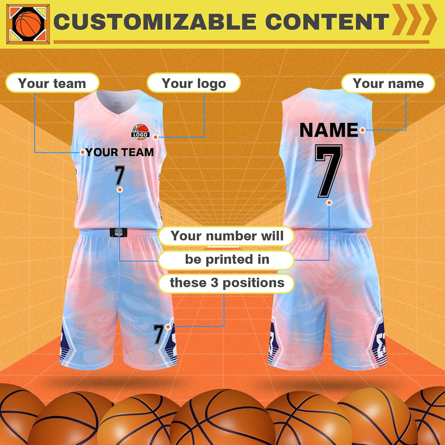 LAIFU Custom Basketball Jerseys Personalize Your Own Name and Team Logo - Men's,Women's,Boys' Basketball Uniform Set - Image 2