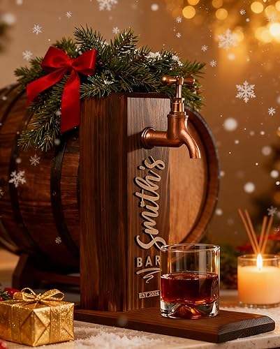 Miniatura 2 de Juego de dispensador de whisky personalizado para hombres, dispensador de licor grabado de madera con nombre en relieve para el hogar, bar, pub,