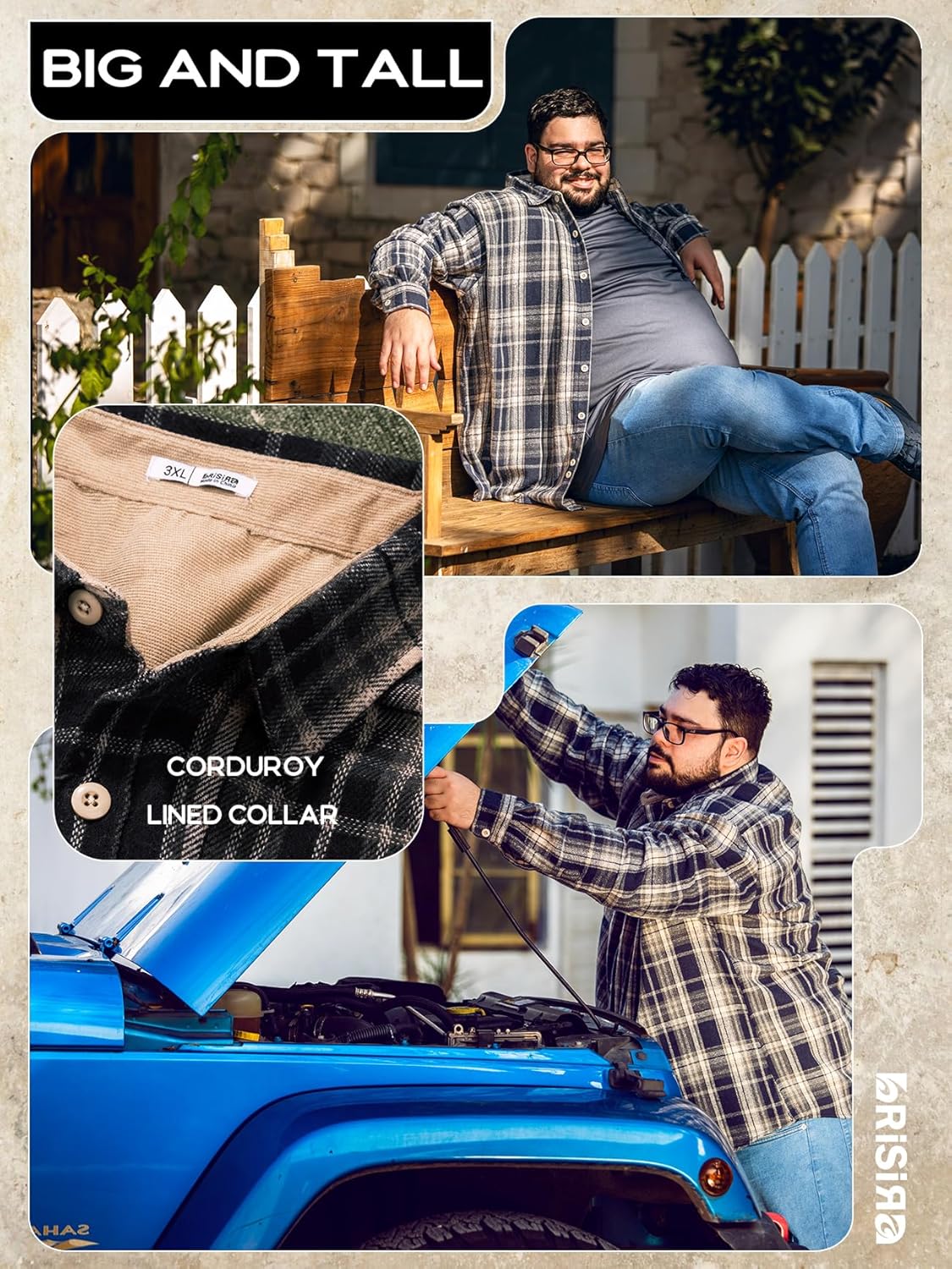 BRISIRA Big and Tall Mens Heavy Flannel Shirt 2XL-6XL Plaid Button Down Long Sleeve Soft Casual Daily Shirts - Image 5
