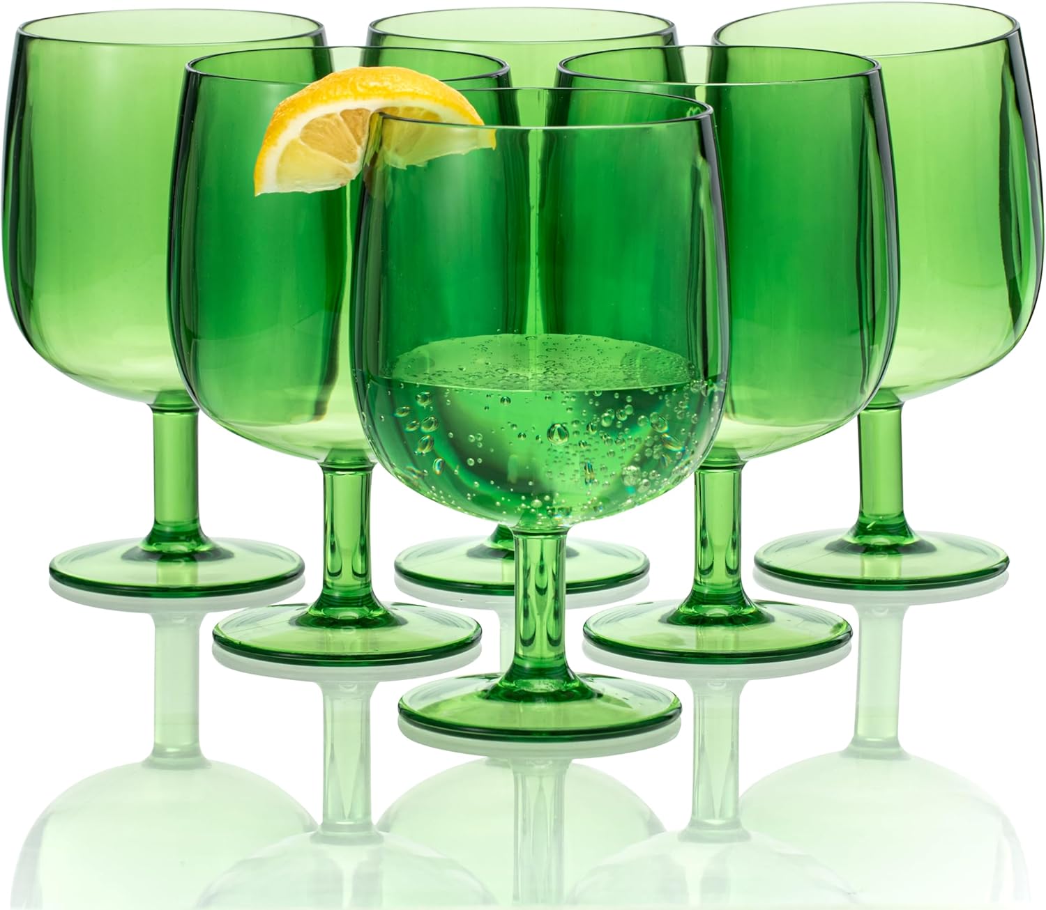 KOXIN-KARLU Classic Stackable 12 ounce Plastic Wine Stems Acrylic Glasses, set of 6 Green