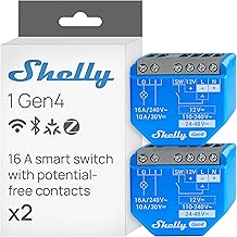Shelly 1 Gen4 WLAN Smart Relay Switch, Potential-Free Contact, 1 Channel, 16 A, Light Switch, Garage Door Opener, Smart Home, Timer Switch, Alexa & Google, Matter, No Hub Required (Pack of 2)