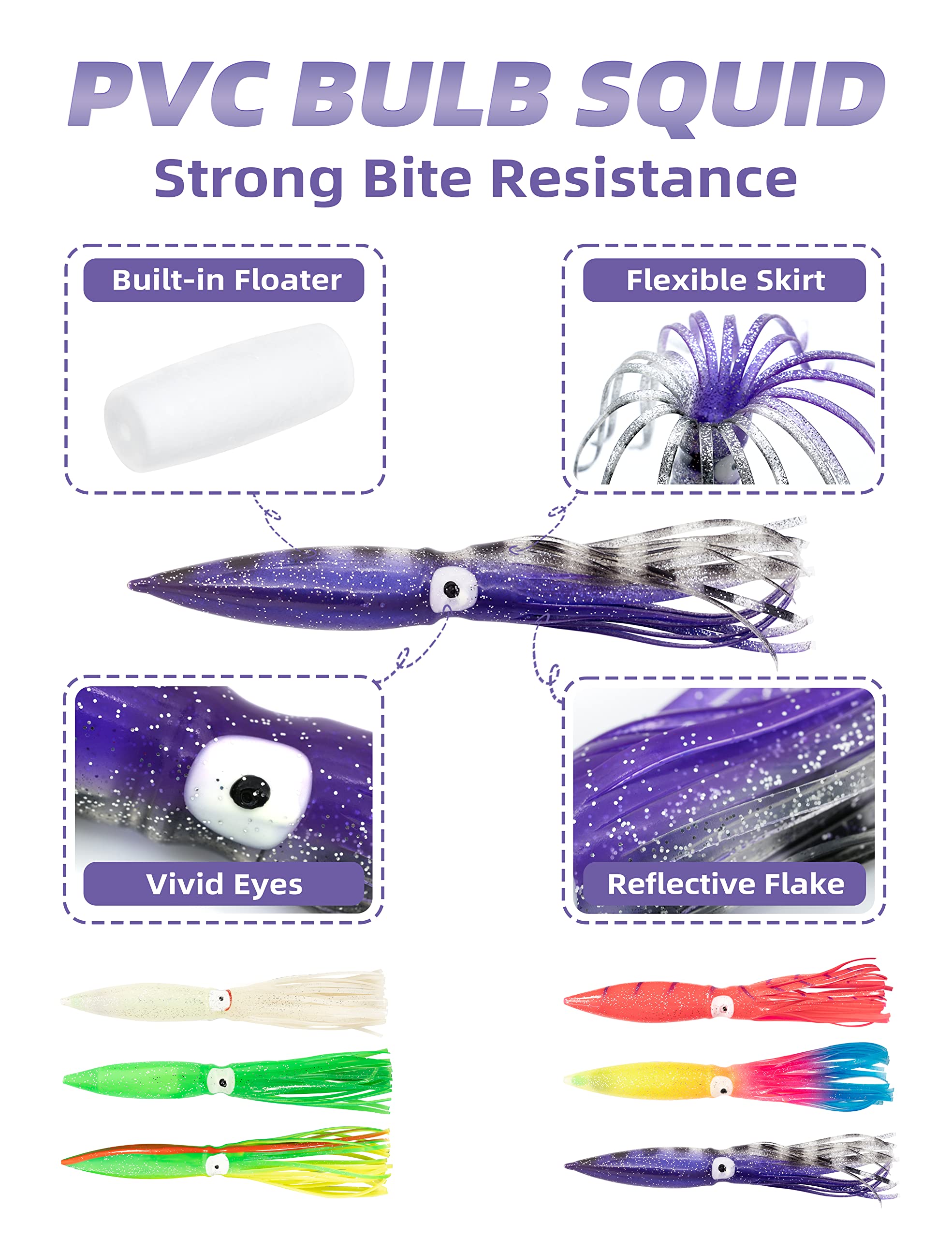 BLUEWING Fishing Daisy Chain Ultimate Big Game Bulb Squid Trolling Bird Tuna Lures Fish Teasers for Marlin Sailfish Black/Purple
