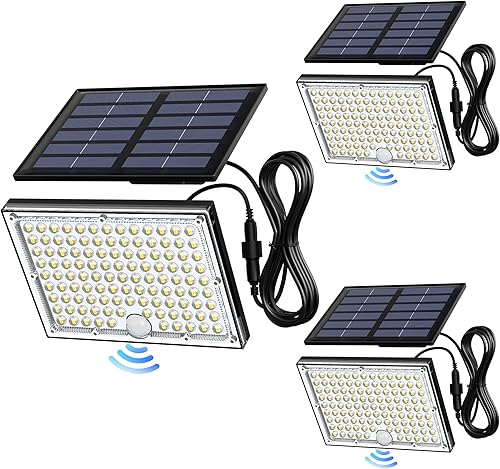 Miniatura 9 de JACKYLED Luz solar con sensor de movimiento para exteriores, 113 LED de 9000 K, luces de inundación solares brillantes, impermeables, del atardecer