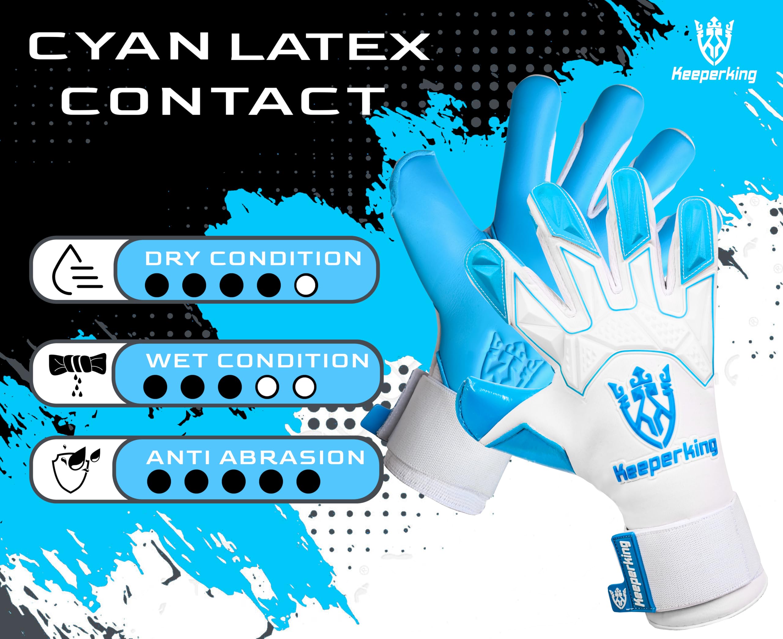 Keeperking Guanti da portiere professionali ibridi con cuciture interne professionali Contact Next Grip, 4 mm, massima aderenza e comfort, con semplice sistema di entrata per guanti da portiere da uomo, adulto, ragazzi