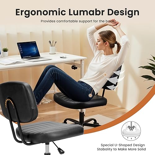 Miniatura 3 de Simple Deluxe Silla de oficina pequeña, silla de escritorio sin brazos con ruedas, de piel sintética, cómoda para computadora, giratoria, sin brazos