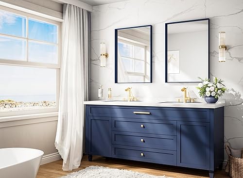 Miniatura 257 de Keonjinn Espejo de baño dorado de 48 x 36 pulgadas, espejo rectangular con marco de metal dorado cepillado, espejo de pared grande rectangular