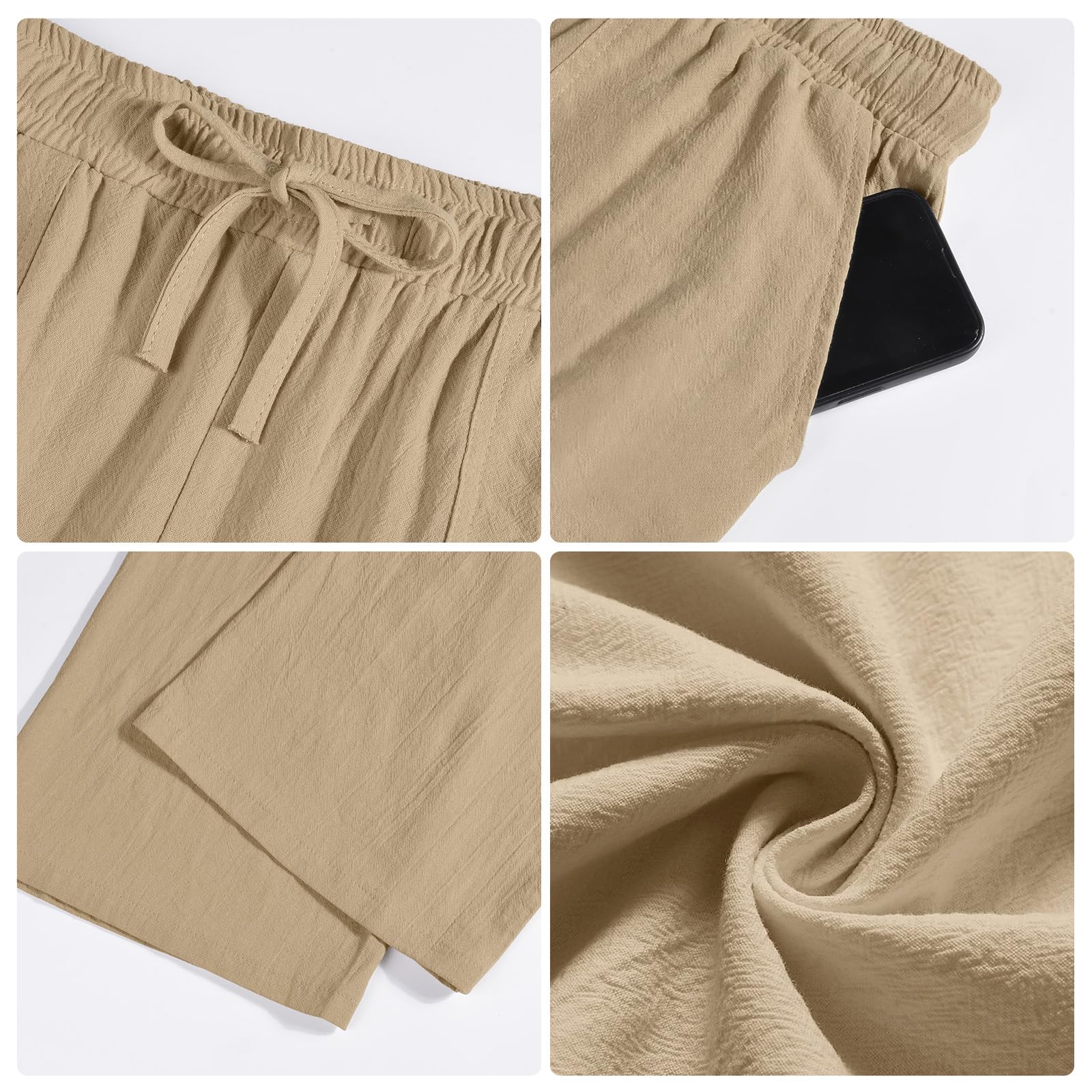 Litthing Pantalon en Lin Homme Jogging Coton Décontracté Été Pantalons Sport Yoga Taille Élastique Léger Pants avec Poches et Cordon