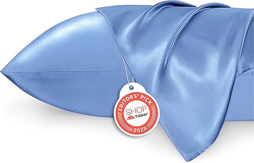 Vista 47 de Bedsure - Juego de fundas de almohada de satén tamaño king, 2 unidades - Fundas de almohada gris plateado para cabello y piel con cierre de sobre