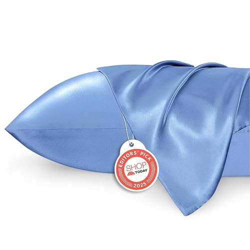 Bedsure Satin Pillowcase 2 Pack Similar to Silk Pillow Cases Standard Size, Pillow Case for Sleeping Women with Envelope Closure, Gifts for Women Men, Sky Blue, 20x26 Inches, 2pcs