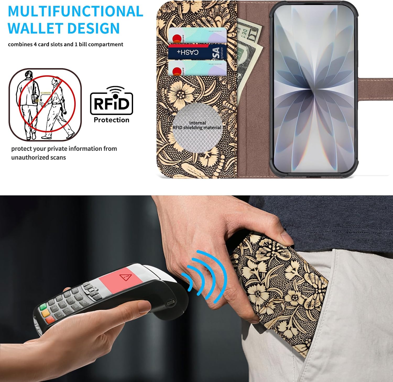 Genuine Leather Wallet Case for iPhone 17 | 2-in-1 Magnetic Detachable Flip Folio Cover with Card Slots, RFID Blocking, Shockproof Protection White