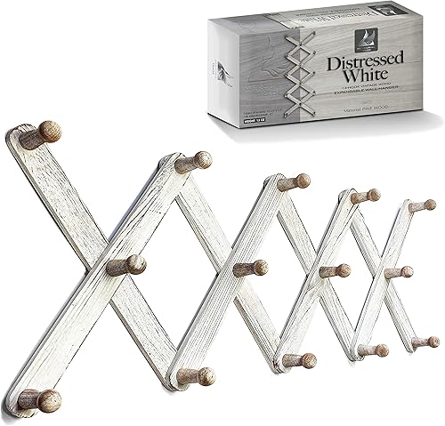 Mercurial Trade Perchero de madera expandible Ganchos de madera de pino montados en la pared Pinzas de gastos vintage hechas a mano Colgar