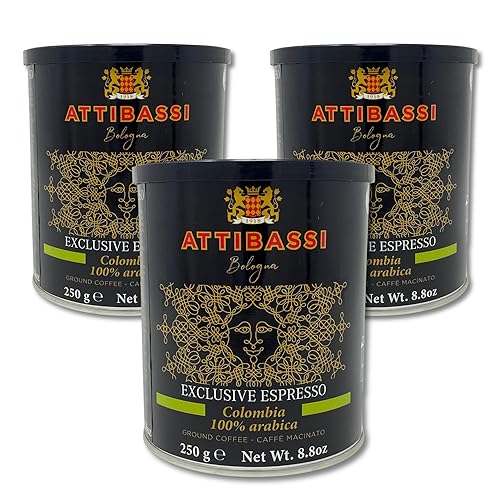 Attibassi Espresso Italiano Colombia Café molido 100% arábica premium (lata de tostado medio, 3 unidades)