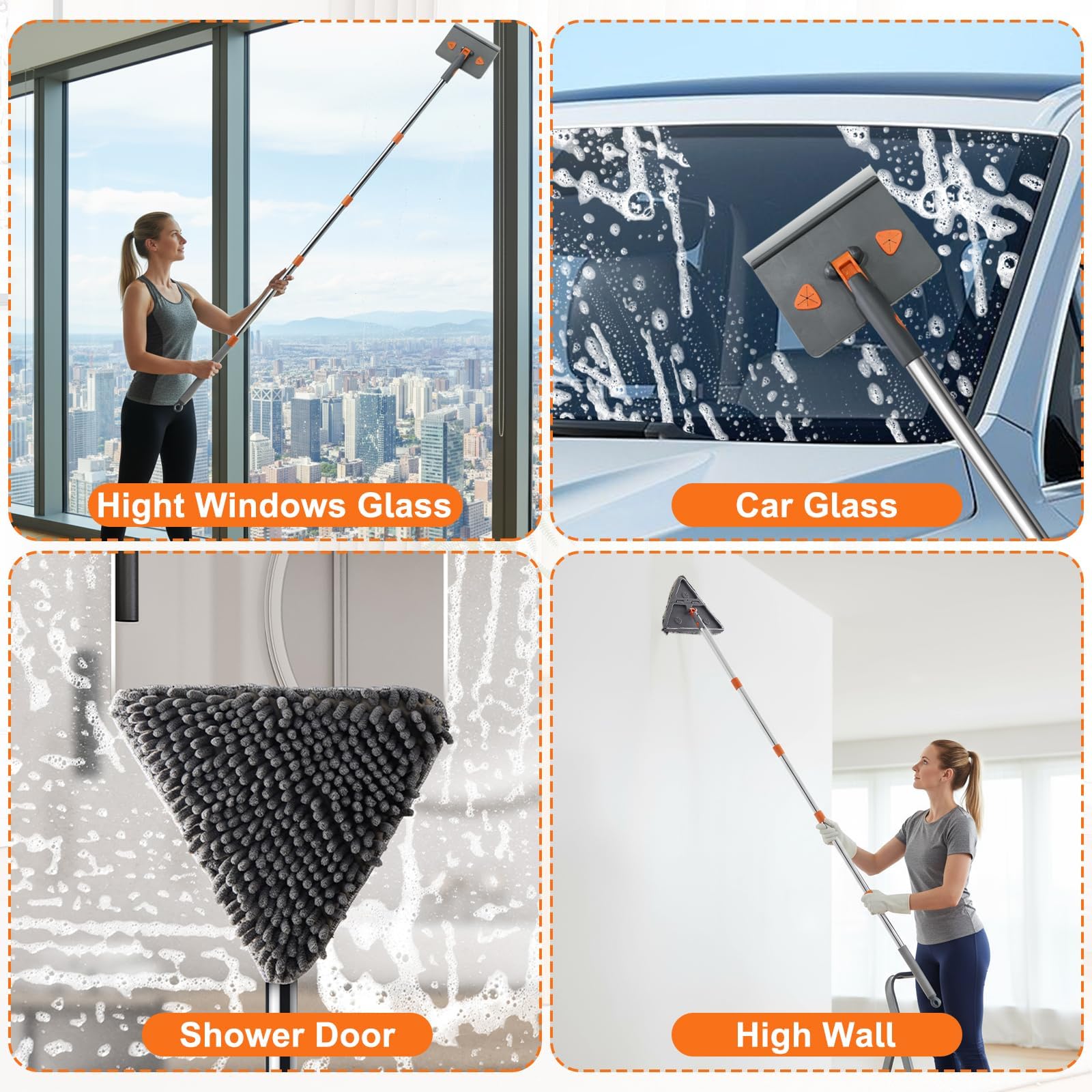 198cm Lavavetri con Manico Telescopico, Estensibile Pulisci Vetri Finestre Professionale con Tergivetro in Silicone Kit per Pulizia delle Finestre per Pareti, Vetro, Specchi, Bagno, Doccia