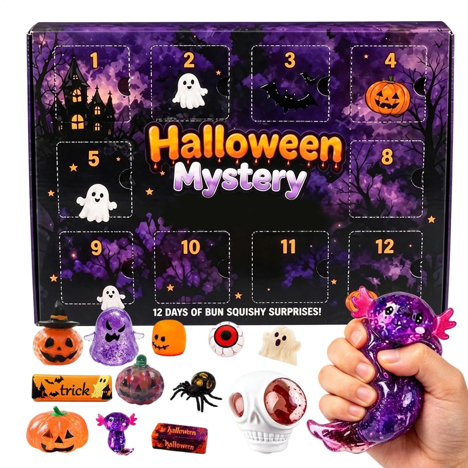 Halloween Adwentowe Gniotki 12-Dniowa Zabawna Miękka Urocza Figurka | Kalendarz Halloween Horror Dla Dzieci Chłopców Dziewczynek Przyjaciół Biur Imprez Szkoły Domu Nawiedzonego Domu