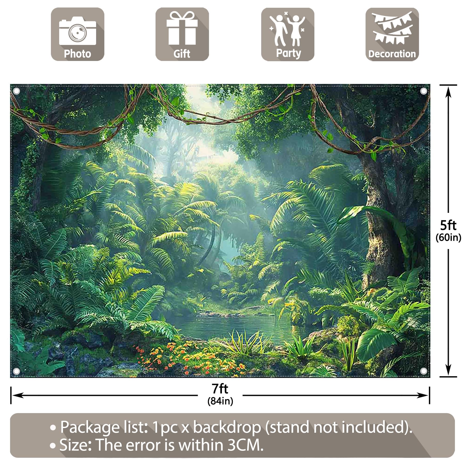 Dschungel Safari Hintergrund 2,1x1,5m - Tropischer Regenwald Tiere Foto Banner