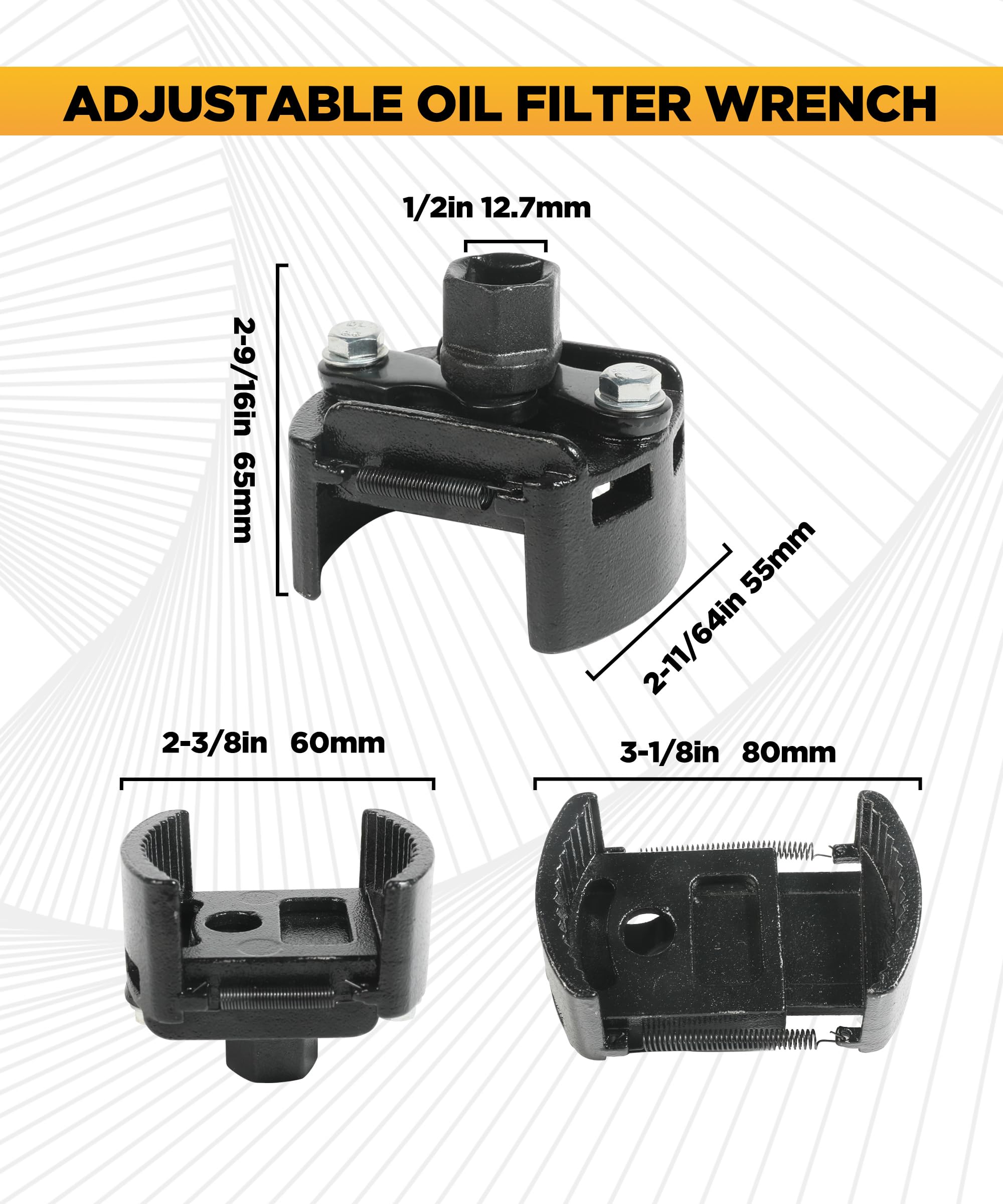 Chiave Regolabile Per Filtro Olio 60-80mm - Per Autoveicoli | Ingresso 12.5mm | JNNJ - Foto 8