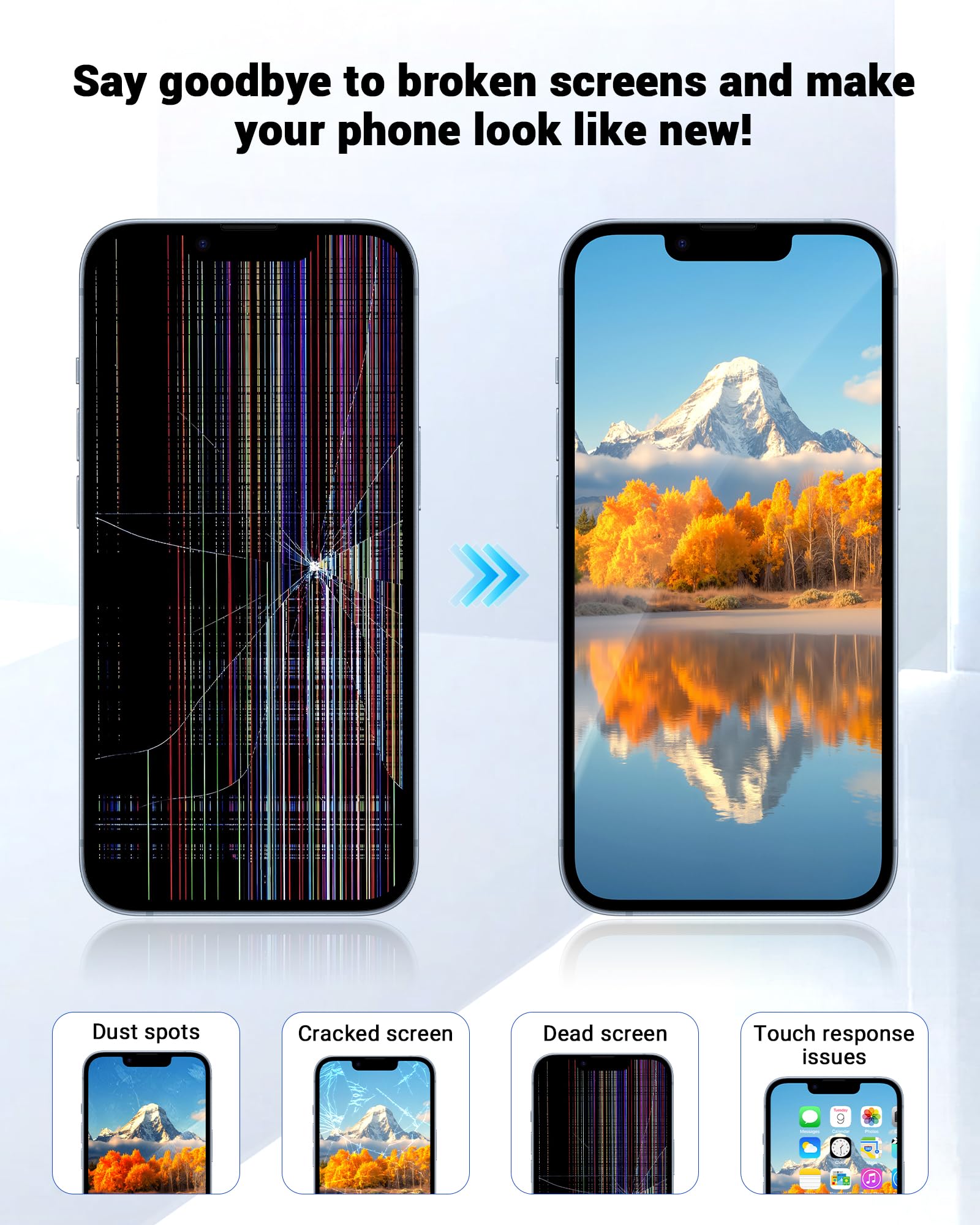 Für iPhone 12/12 Pro Display Ersatz Set 6,1 Zoll 3D Touch Bildschirm mit Rahmen Digitizer inkl. Reparatur Werkzeug & Displayschutz(Modelle A2172, A2402, A2404, A2403, A2341, A2406, A2408, A2407)