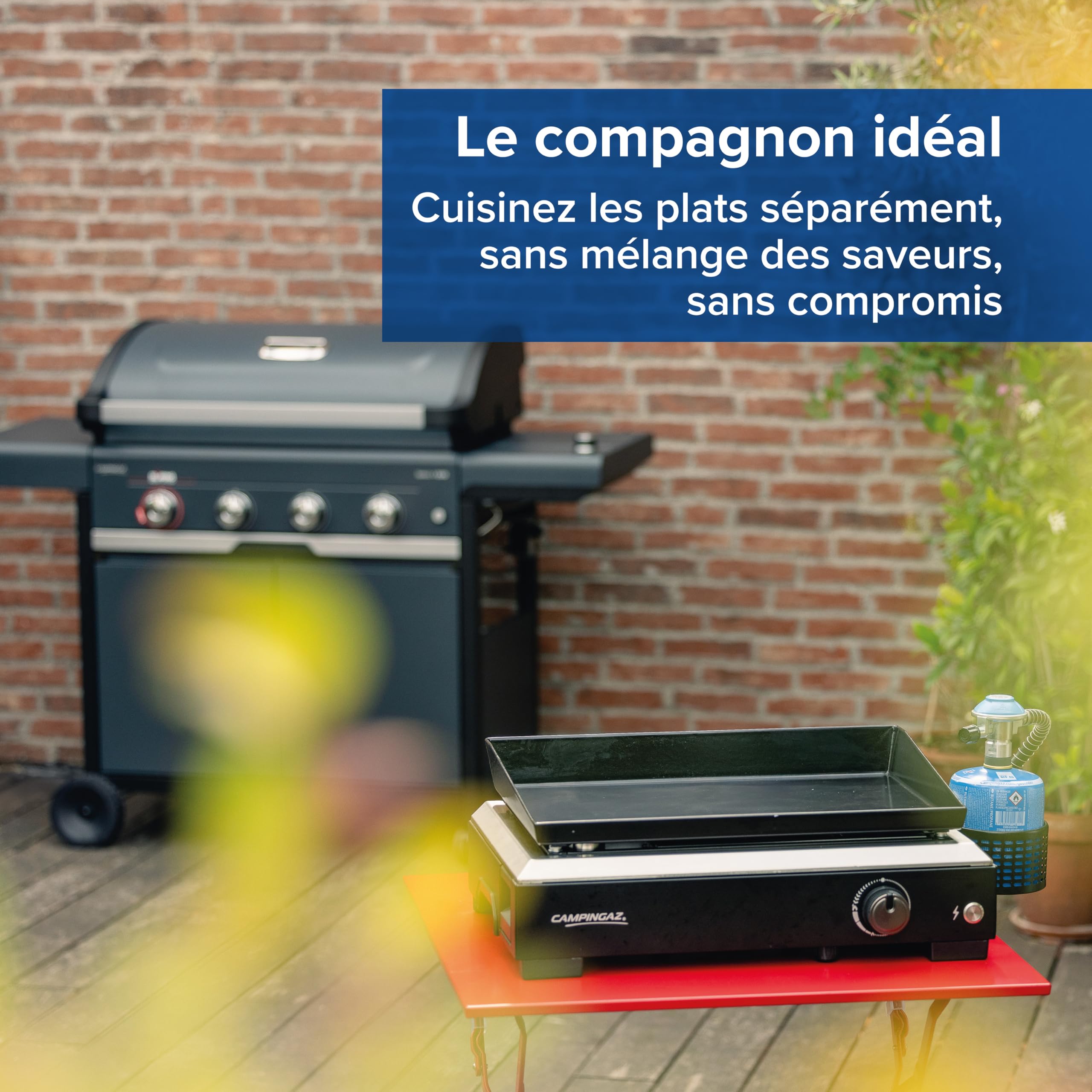 Campingaz plancha à gaz Othello 1 CV | Plaque chauffante 2,8 kW | Barbecue de table portable | Surface en acier émaillé | Brûleur avec technologie BlueFlame | Nettoyage facile