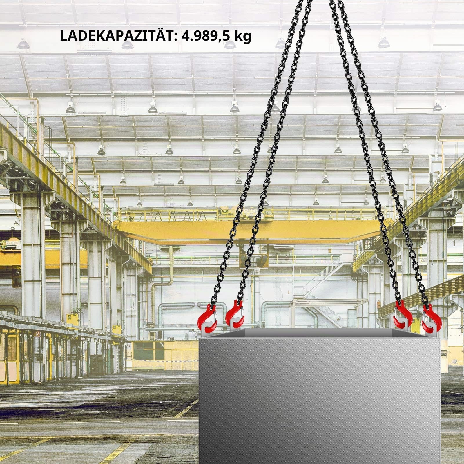 Happybuy 152 cm Kettenschlinge 5/16 Zoll x 5 Fuß Motorhebekette G80 legierter Stahl Motor Kettenzug Hebt 3 Tonnen mit 4 Beingreifhaken und Einsteller 1.5M 4 Strang 5FT