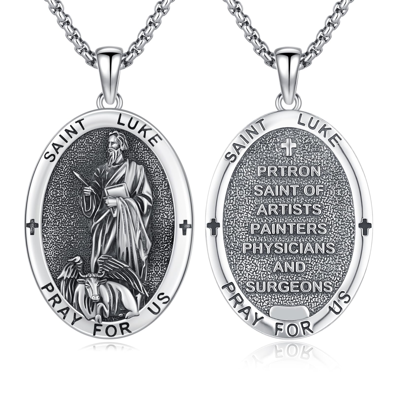 Silver/14K Gold Patron Saint Medal Amulet Necklace for Men Women