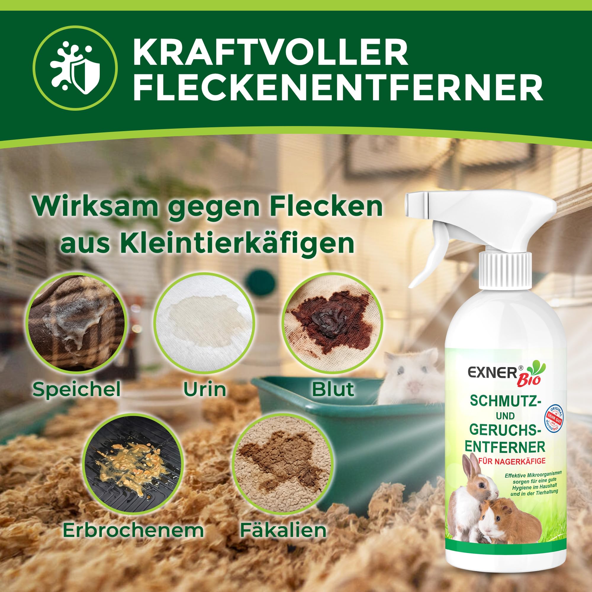 Anti-odeur et saleté pour cages de rongeurs, avec micro-organismes contre les selles, l'urine et les odeurs des animaux domestiques, 100 % naturel et délicat, vaporisateur de 500 ml