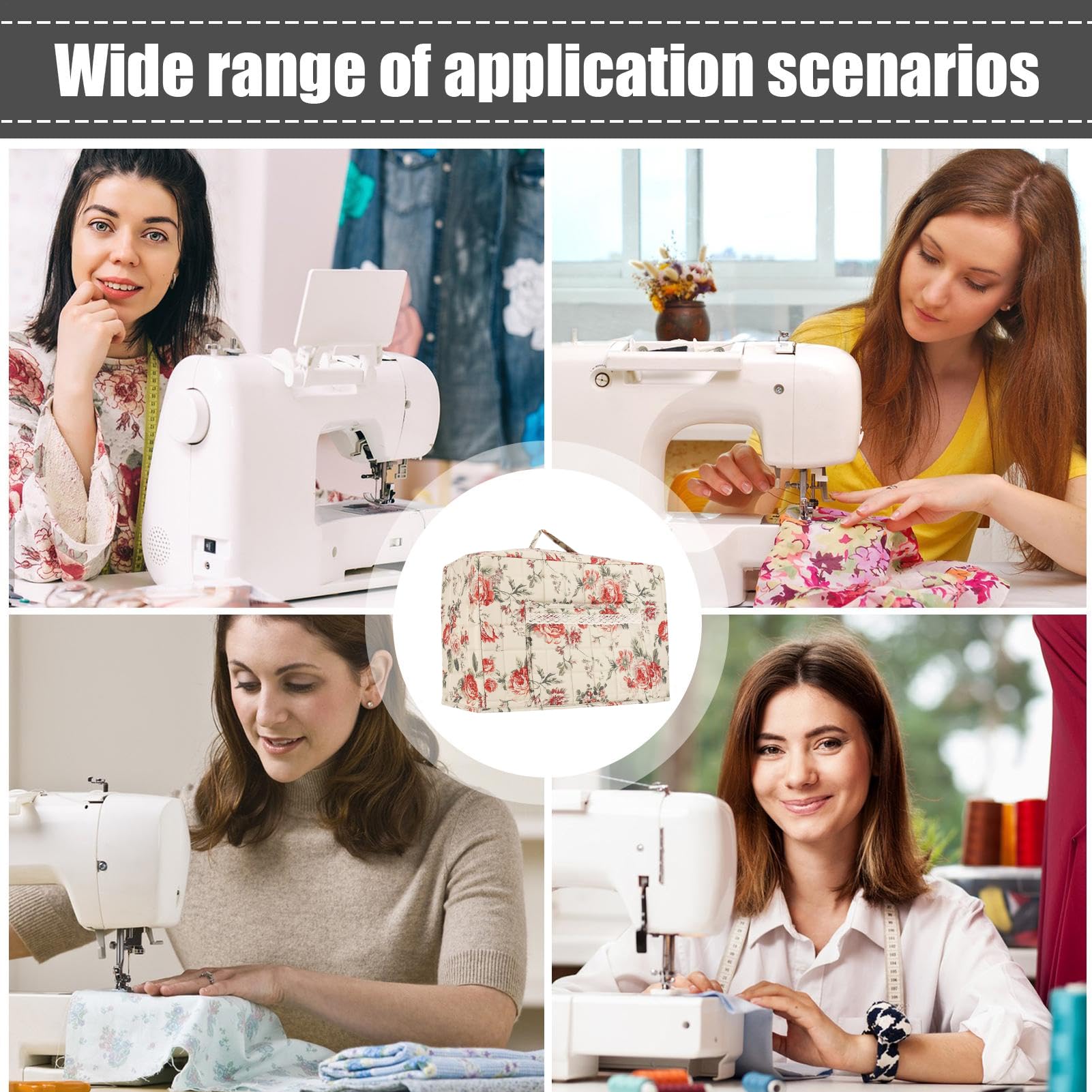 de máquina de coser, de boho para sobredescargadora con protección de máquina de coser doméstica, para viajes interiores y exteriores, taller, casa y estudio, B, Se référer à la