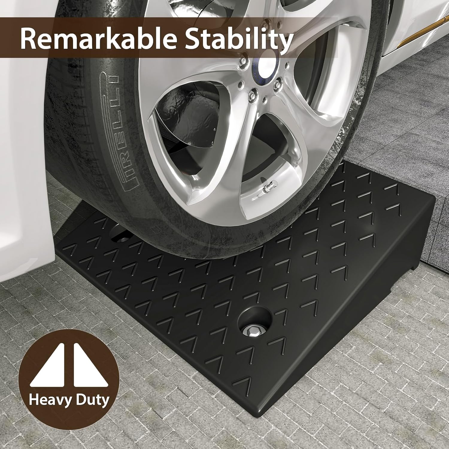 Nisorpa Rubber Curb Ramp, 40000 lbs Weight Heavy Duty Threshold Ramps for Shed Garage Door Steps or Driveway Curbside (5.5" Curb Ramp)