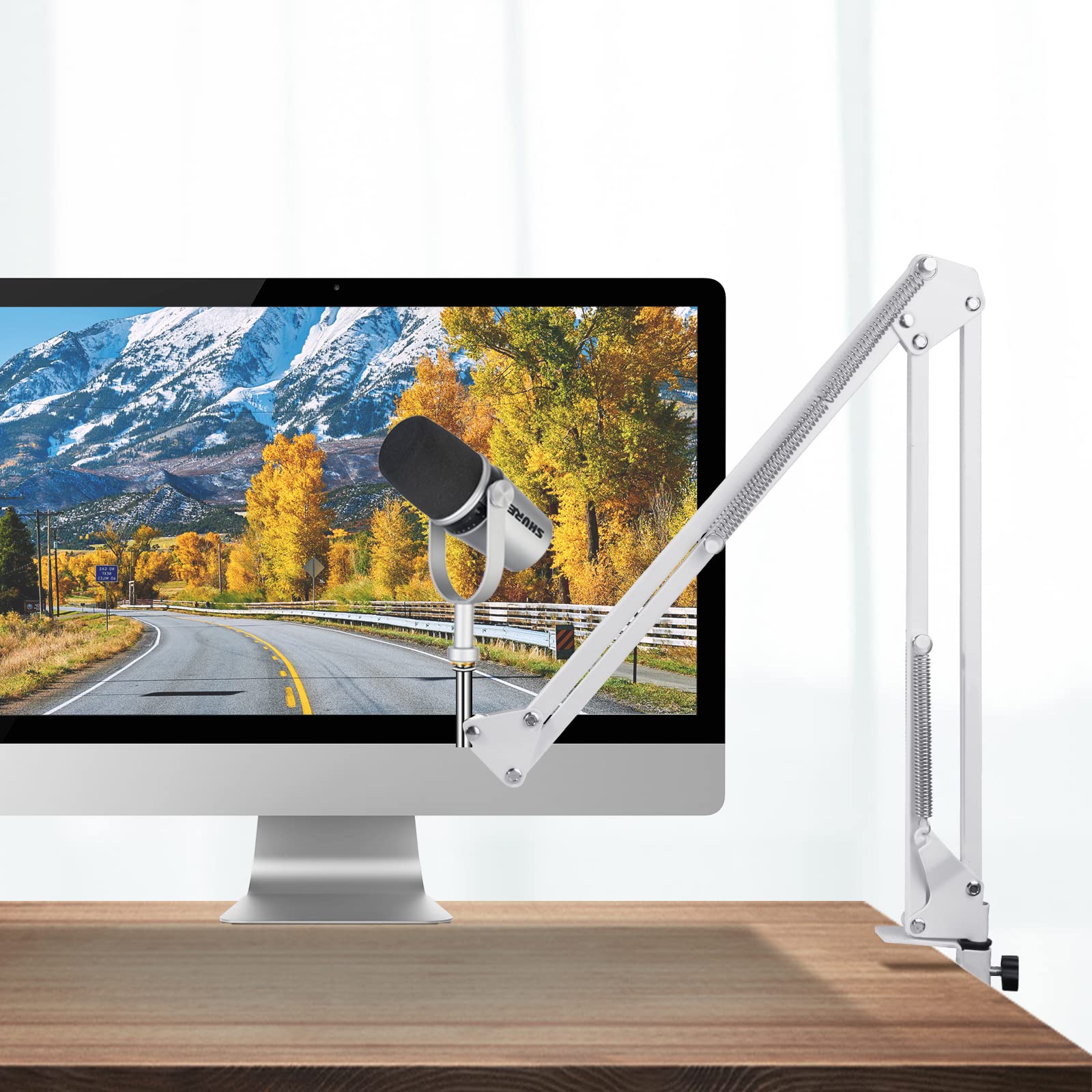 For Shure Sm7b Mv88+ And Mv7 White Boom Arm, Mic Desk White Stand Compatible