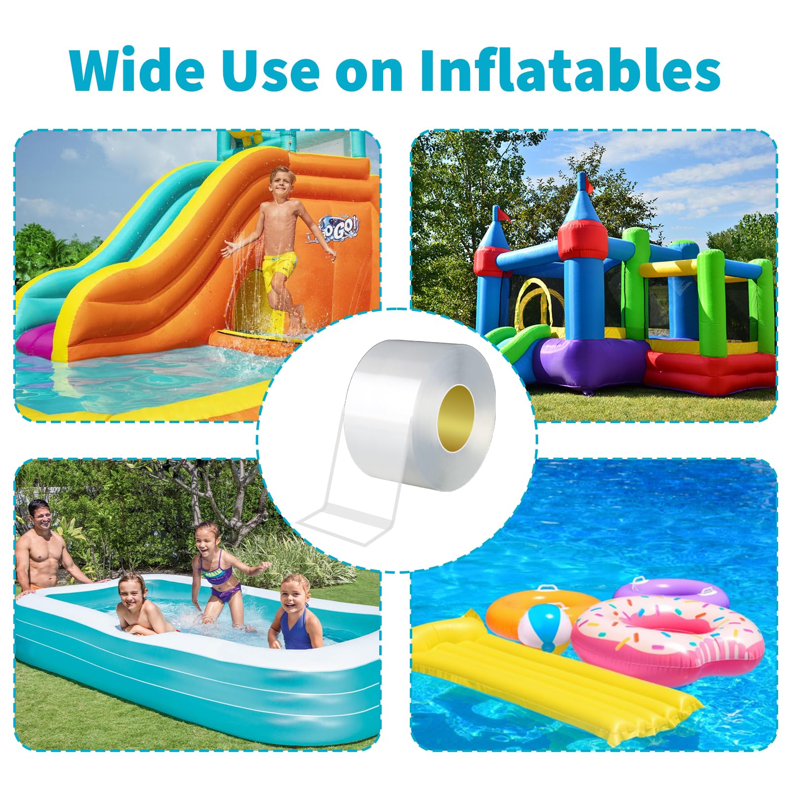 Pool Patch Reparaturset Kompatibel mit Intex, Aufblasbares Reparaturflicken-Set für oberirdischen Pool, klares Nass-Set Klebeband, ideal für Bounce House, Zelt, Baldachin, Luftmatratze, 5,0 cm x 5,0 m