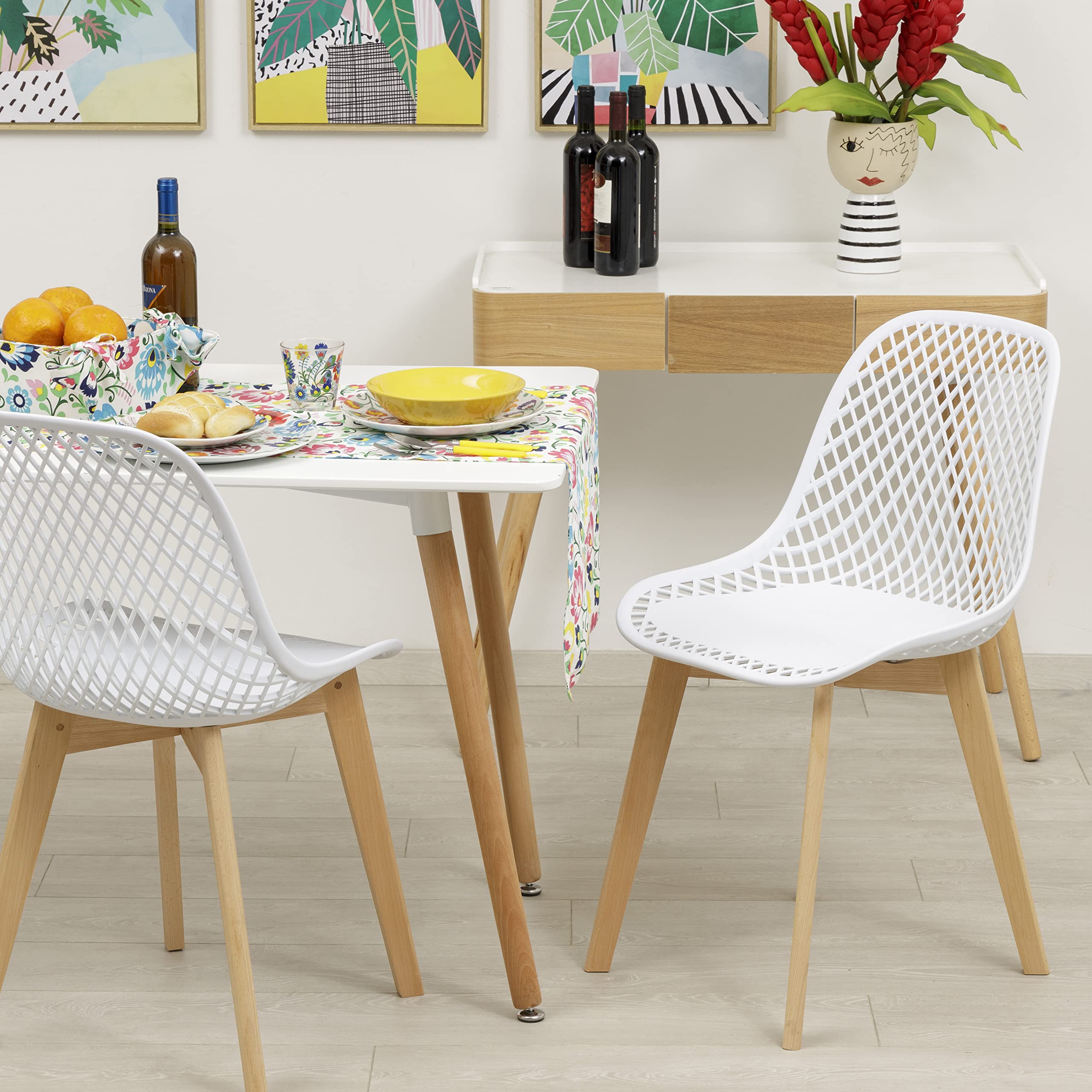 Chaise De Salle à Manger Scandinave Baroni Home - Pieds En Bois, Coussin Intégré - Blanc, 57x48x79 Cm