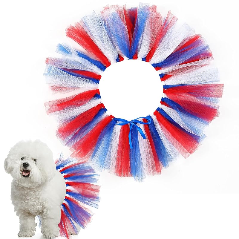 Saia Tutu para Cães com Alça de Cetim Ajustável Locmeo Vermelho, Branco e Azul – 1 unidade