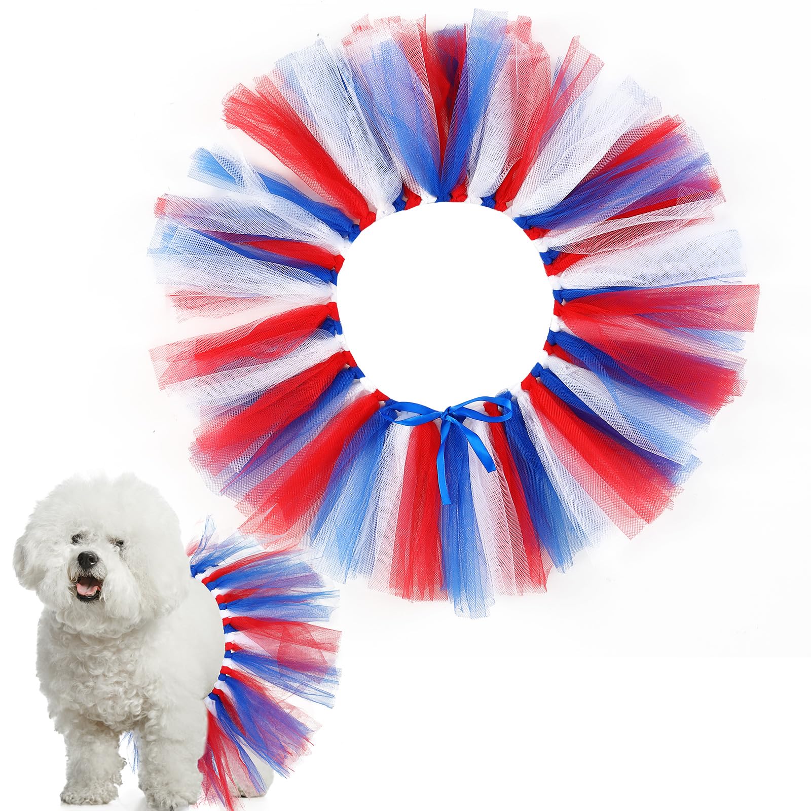 Locmeo Dog Tutu Tulle Tutu for Dogs Small Large Medium Puppy Dress Ballerina Costume Skirt for Holiday Puppy Cats Bunny Pet Outfit Birthday Wedding Party Photo Prop Supplies(Red White and Blue)