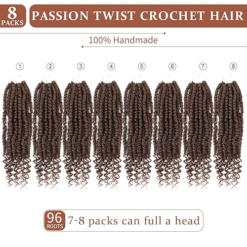 Miniatura 4 de Admutty Pelo de ganchillo pretrenzado de 12 pulgadas, cabello de ganchillo Passion Twist 8 paquetes de cabello pretrenzado de Passion Twist, cabello