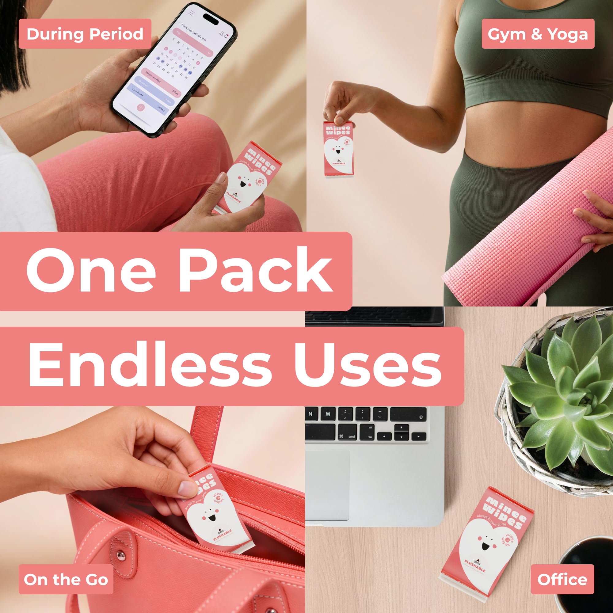 Impossibly Compact Travel Feminine Wipes - 99% Water and Aloe - pH Balanced, Period-Friendly & Ultra Soft - Travel Essentials for Women & Teens - Unscented - 8 Pack Total 48 Wipes