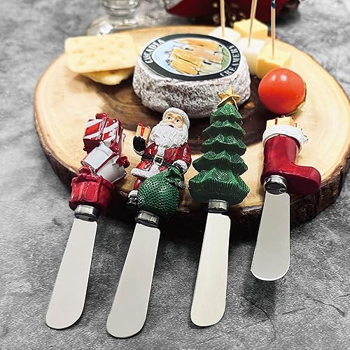 Miniatura 5 de Supreme Housewares Cuchillos esparcidores de queso y mantequilla, decoración navideña, mango de resina pintado a mano con hoja de acero inoxidable,