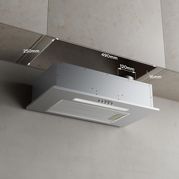 CIARRA CBCS5913D Cappa da cucina integrata 52 cm in acciaio inox - 300 m³/h- Evacuazione - 3 Velocità - Illuminazione LED -cappa cucina incasso - 2