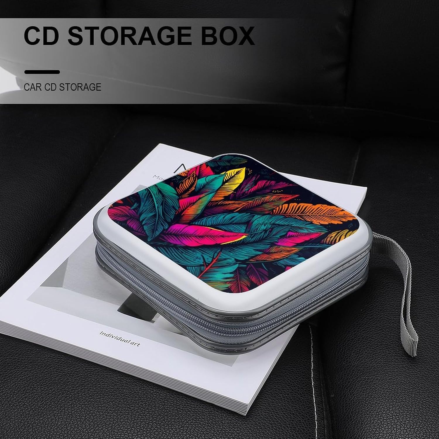 Colorful Tropical Leaves Pattern CD Case Binder for Travel Car DVD Storage Case DVD Storage Bag with Handles Cover CD Storage Binder for Blu-ray Movie Music Audio Disks 40 Disc Units image 5
