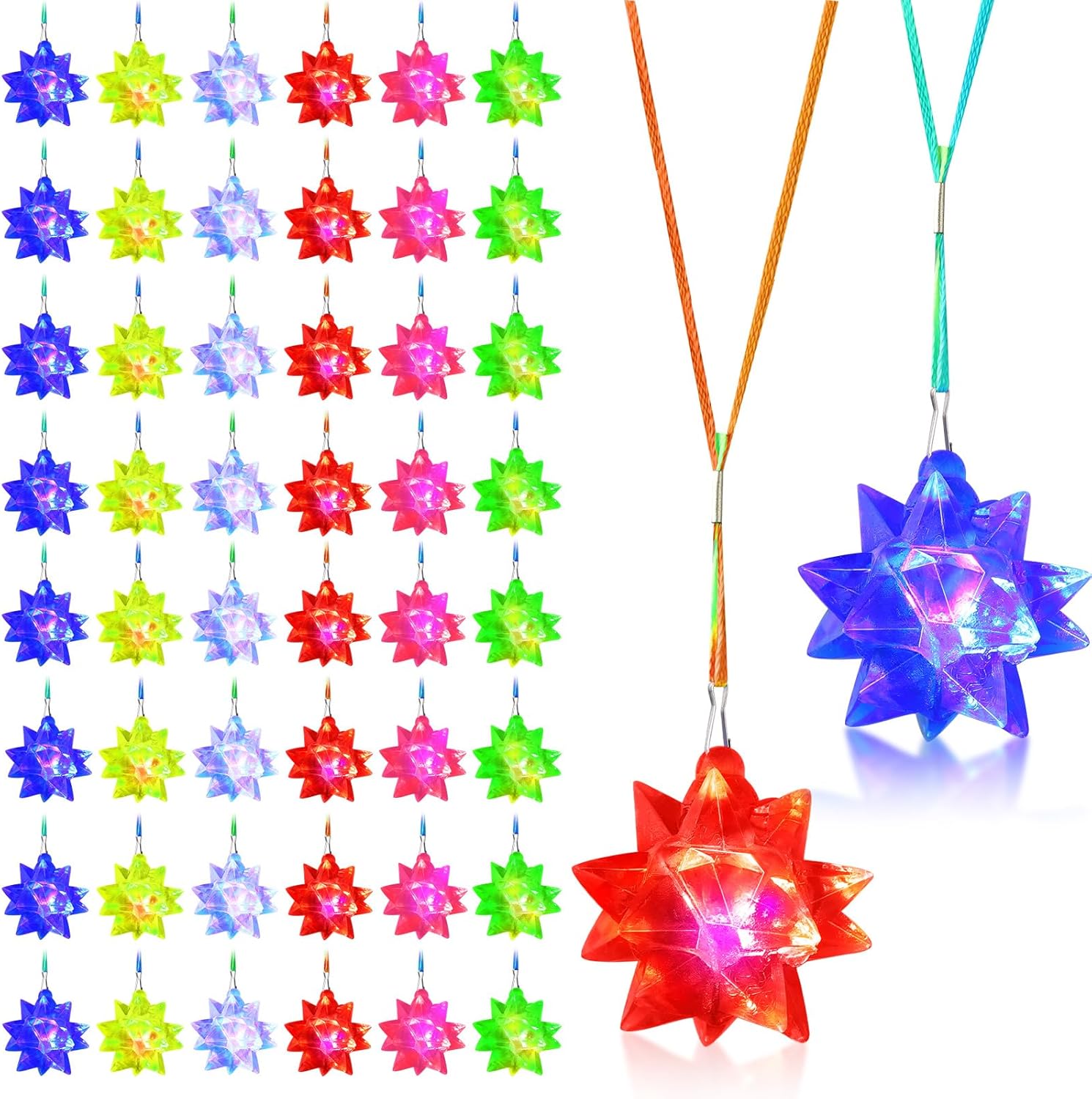 48 Sets Flashing Crystal Star Necklaces, LED Toy Jewelry