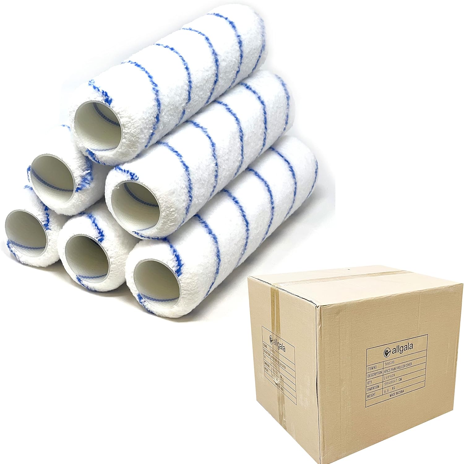 Allgala Paint Rollers 9 inch 3/8 Nap 6 Pack Shedless Lint Free Microfiber Paint Roller Covers for Paint Roller Kit House Painting Project
