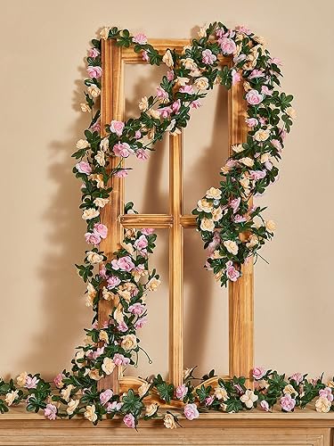 Miniatura 2 de PARTY JOY 8 guirnaldas de flores de 65.6 pies, flores artificiales de vid de rosas falsas, guirnalda de hiedra de rosas colgantes para decoración de