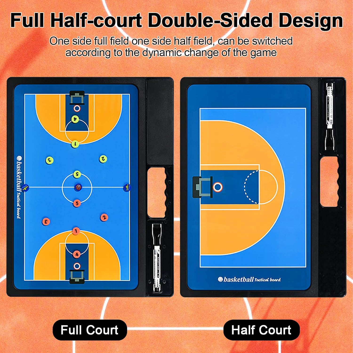 Basketball Coaching Board, Magnetic Basketball Coaching Marker Boards, Coaches Clipboard Tactical Magnetic Board Kit, Strategy Tactical Blackboard Double-Sided Dry Erase Coach Boards with Marker Pens - Image 2