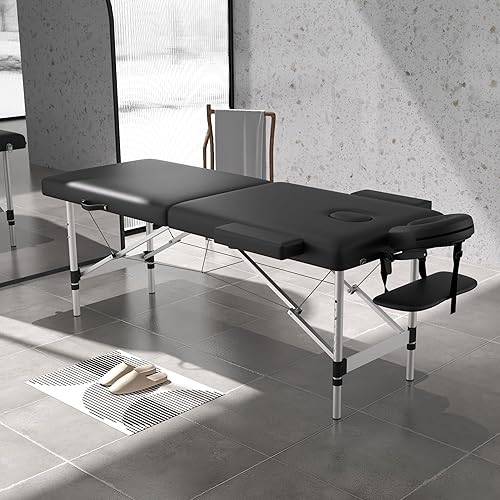 Miniatura 3 de Mesa de masaje, cama de masaje plegable portátil de 2 secciones, cama de spa de pestañas ajustable en altura con base facial, cama de salón facial