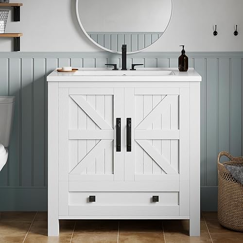 YITAHOME 30" Farmhouse Bathroom Vanity with Sink Combo, Small Space